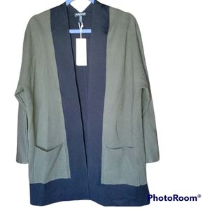 Eileen Fisher Merino Wool color blocking Cardigan